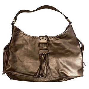 🛑 Danier Bronze Leather Shoulder Bag w/ Tassels - Large